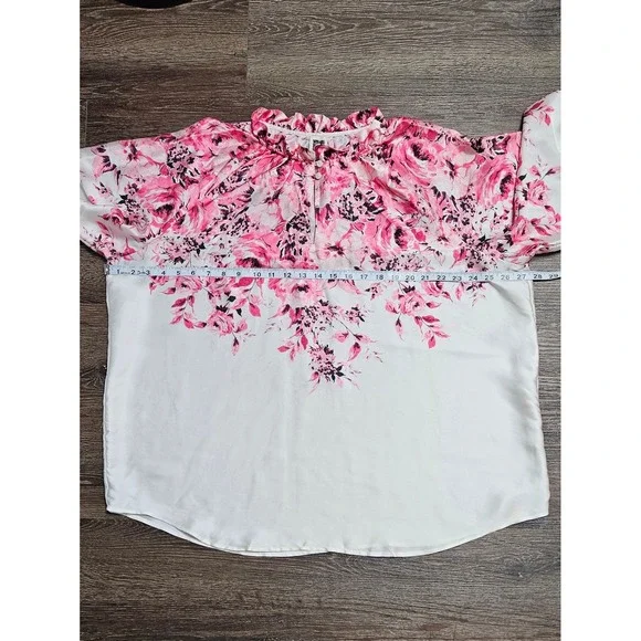 Anne Klein Printed Ruffle-Neck Long-Sleeve Satin Top Size XXL - Picture 7 of 10